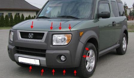 Punti di attacco del paraurti anteriore Honda Element