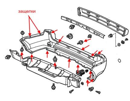 Schéma de montage du pare-chocs arrière Honda HR-V (1998-2006)