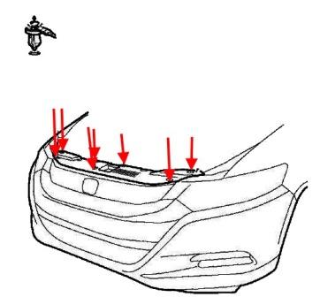 Schéma de fixation du pare-chocs avant Honda Insight (après 2009)