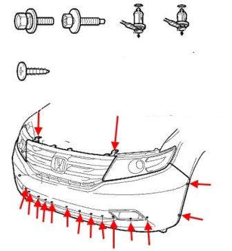 schema montaggio paraurti anteriore Honda Odyssey RB3, RB4 (2008-2013)