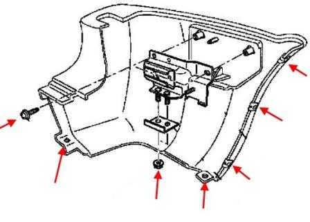 схема крепления заднего бампера Honda Passport