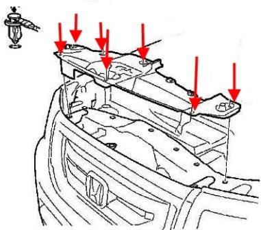 Schema montaggio paraurti anteriore Honda Pilot (2009-2015)