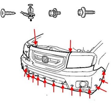 Schema montaggio paraurti anteriore Honda Pilot (2009-2015)