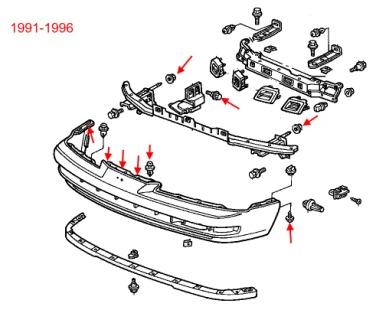 Schéma de montage du pare-chocs avant Honda Prelude