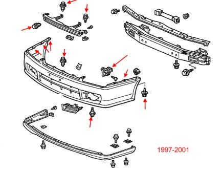 Schéma de montage du pare-chocs avant Honda Prelude 