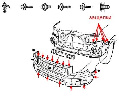 Schema di fissaggio del paraurti anteriore Honda Ridgeline