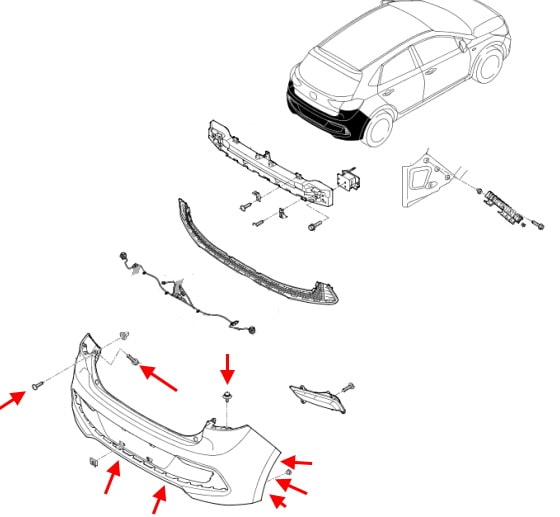 Hyundai Accent / Solaris Rear Bumper Mounting Diagram (2017+)