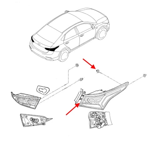 Hyundai Accent / Solaris rear light mounting scheme (2017+)