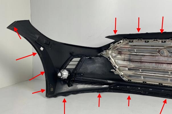 puntos de fijación del parachoques delantero Hyundai Elantra (2015-2020)