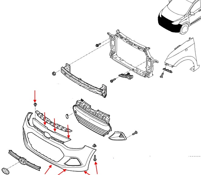 Montageschema Frontstoßstange Hyundai i10 (2014+)