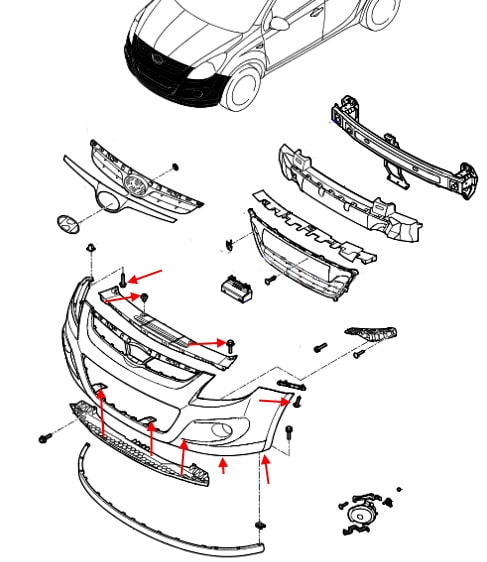 Front bumper mounting diagram Hyundai i20 (2008-2014)