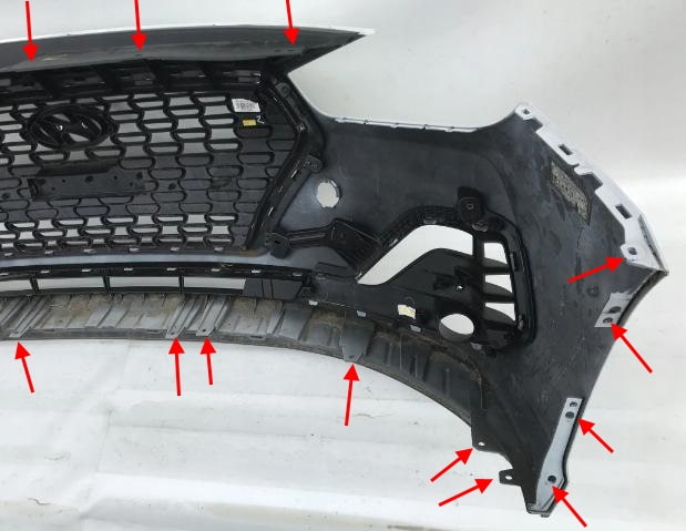 puntos de fijación del parachoques delantero Hyundai i30 PD (2016+)