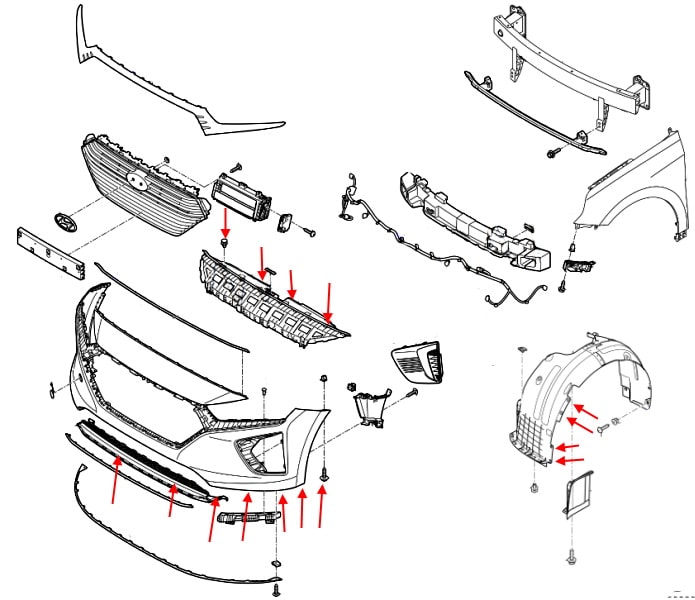 Hyundai Ioniq front bumper mounting diagram