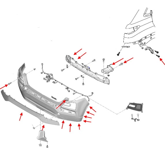 Hyundai Kona rear bumper mounting diagram