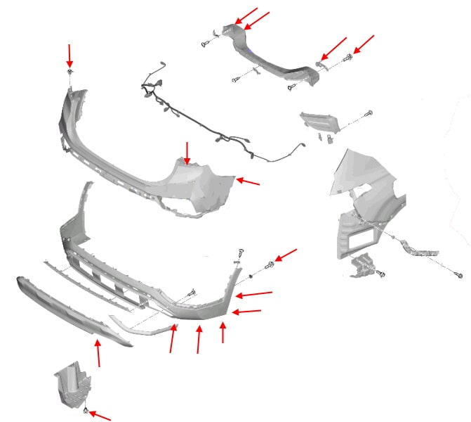 Rear bumper mounting scheme Hyundai Santa Fe (2018+)