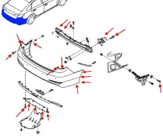 Hyundai Sonata (LF) Rear Bumper Mounting Diagram (2014-2020)