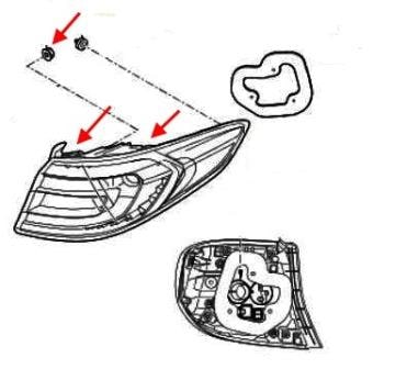 Hyundai Sonata (LF) Rear Lamp Mounting Diagram (2014-2020)