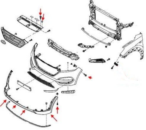 Hyundai Tucson TL Front Bumper Mounting Diagram (2015+)