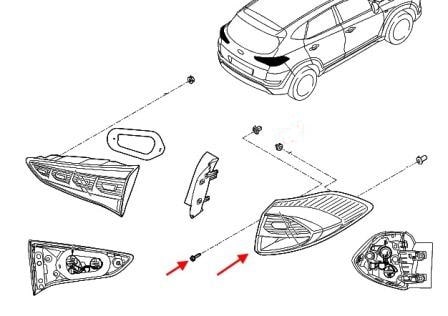 Hyundai Tucson TL (2015+) rear light mounting scheme