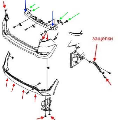 Rear bumper mounting scheme Hyundai Tucson TL (2015+)