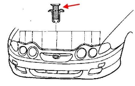 the scheme of fastening of the front bumper Hyundai Coupe (Tiburon) (1998-2001)