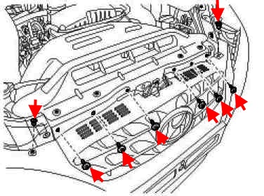 the scheme of fastening of the front bumper Hyundai Genesis Coupe