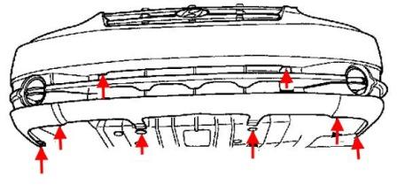 scheme of fastening of front bumper for Hyundai Accent II (2000-2012)