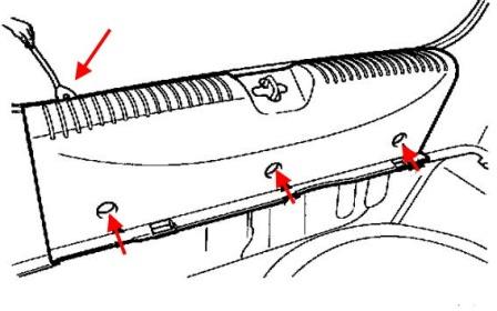 the scheme of fastening of casings of the trunk of the Hyundai Accent II (2000-2012)