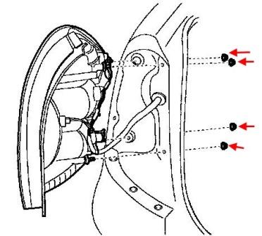 scheme of fastening of tail light Hyundai Accent III (Verna) (2006-2010)