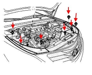 Montageschema für die Frontstoßstange Hyundai Grandeur (Azera) (nach 2011)