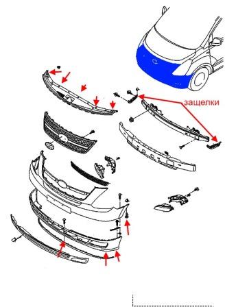 the scheme of fastening of a forward bumper Hyundai H-1 (2007)