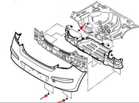 the scheme of fastening the rear bumper of the Hyundai i30 (Elantra Touring)