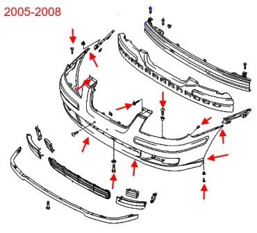 the scheme of fastening of the front bumper Hyundai Matrix