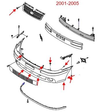 the scheme of fastening of the front bumper Hyundai Matrix