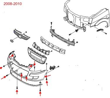 the scheme of fastening of the front bumper Hyundai Matrix