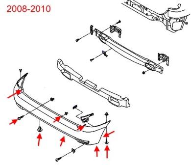 the scheme of fastening the rear bumper of the Hyundai Matrix