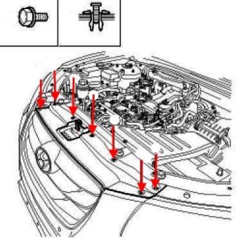 the scheme of fastening of the front bumper Hyundai Santa Fe 2 (2006-2012)