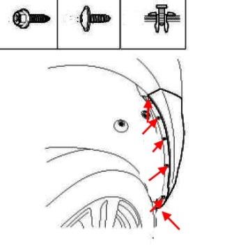 the scheme of fastening of the rear bumper Hyundai Santa Fe 2 (2006-2012)