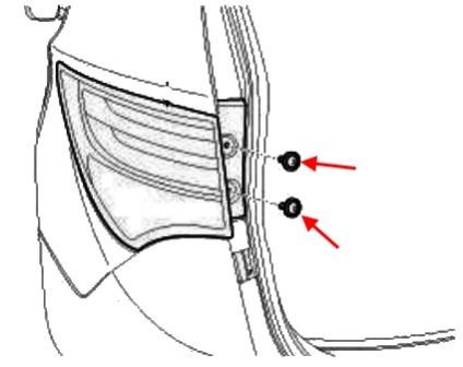 Montageschema für die Rückleuchte des Hyundai Santa Fe 3 (nach 2012)