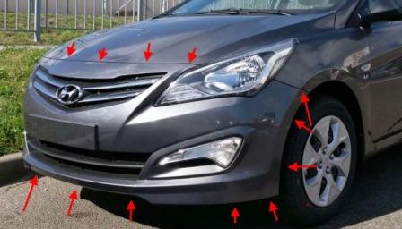 the attachment of the front bumper the Hyundai Solaris