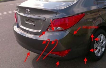 the attachment of the rear bumper of Hyundai Solaris