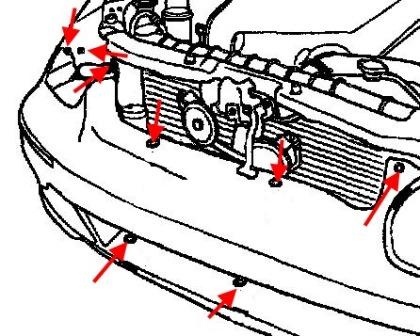 the scheme of fastening of a forward bumper Hyundai Sonata 4 (EF, EF New)