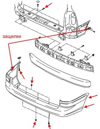 the scheme of fastening the rear bumper of the Hyundai Trajet