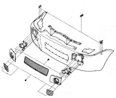 the scheme of fastening of the front bumper of the Hyundai Tucson JM