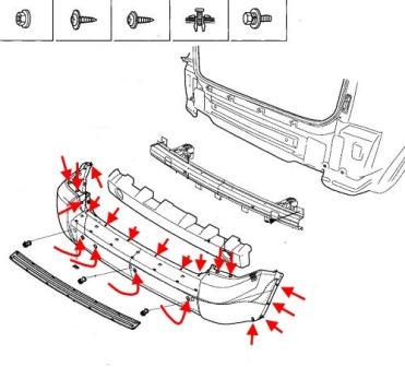 diagram of rear bumper for Hyundai Tucson JM