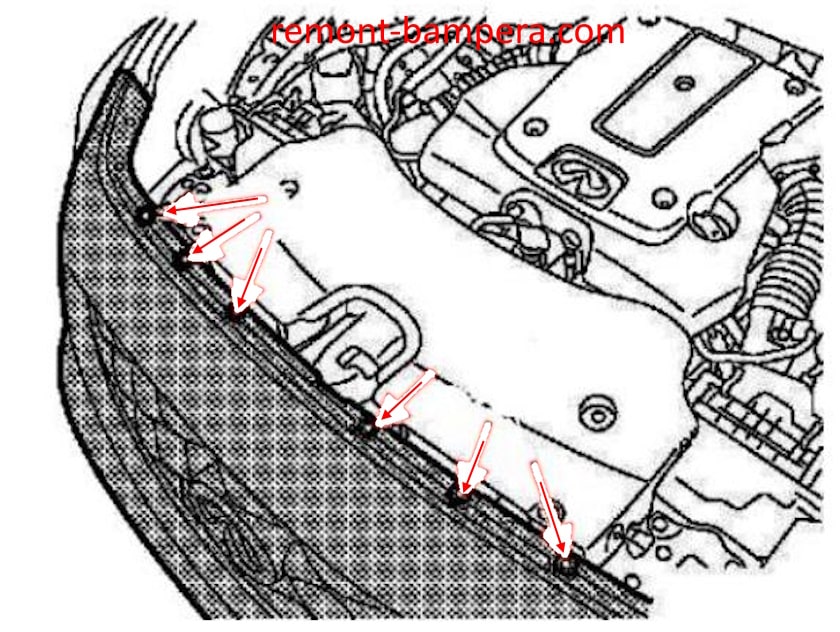 Схема крепления переднего бампера Infiniti FX II S51 (2009-2013) 