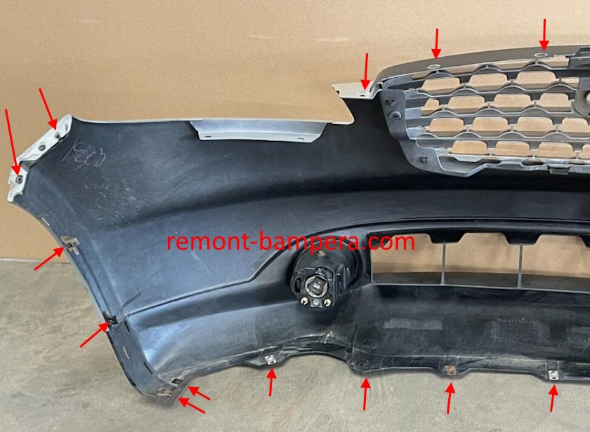 emplacements de montage pour le pare-chocs avant Infiniti FX I S50 (2003-2008)