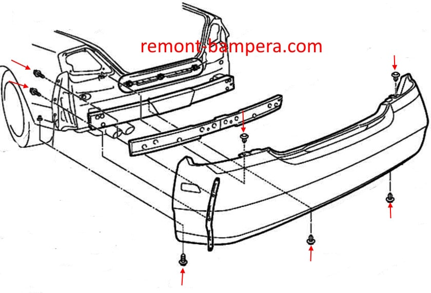 Схема крепления заднего бампера Infiniti M45 (Y34) (2002-2004) 