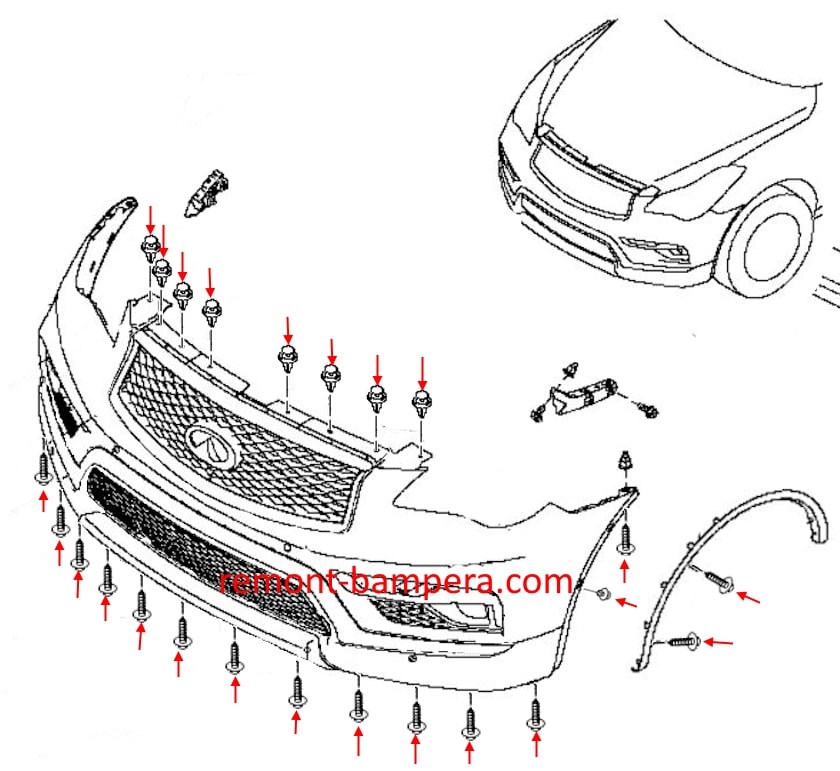 Montagediagramm der vorderen Stoßstange Infiniti QX50 I (2013-2017)