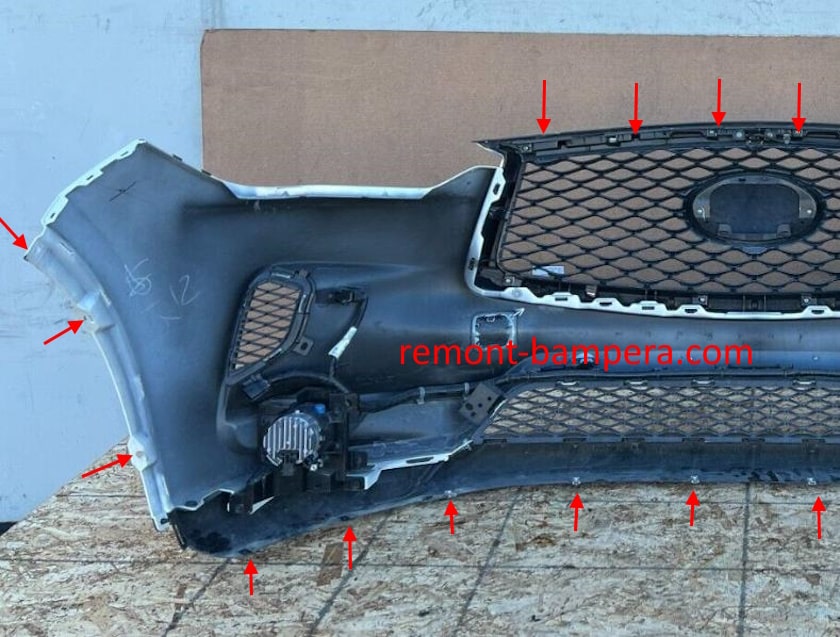 emplacements de montage pour le pare-chocs avant Infiniti QX50 II / QX55 (2017-2023)